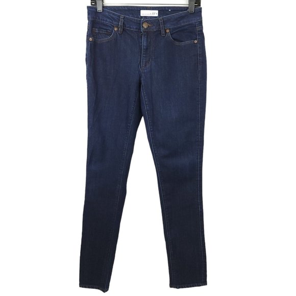 Ann Taylor Loft Curvy Skinny Denim Jeans Size 26 / 2 Low Rise Dark Wash - Picture 1 of 11